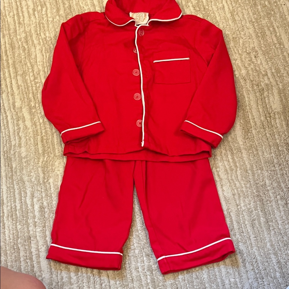 The Beaufort Bonnet Company Red Pajama Set with White Trim 2T